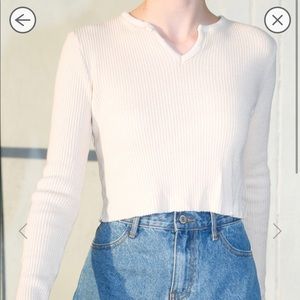 rubbed white long sleeve brandy top